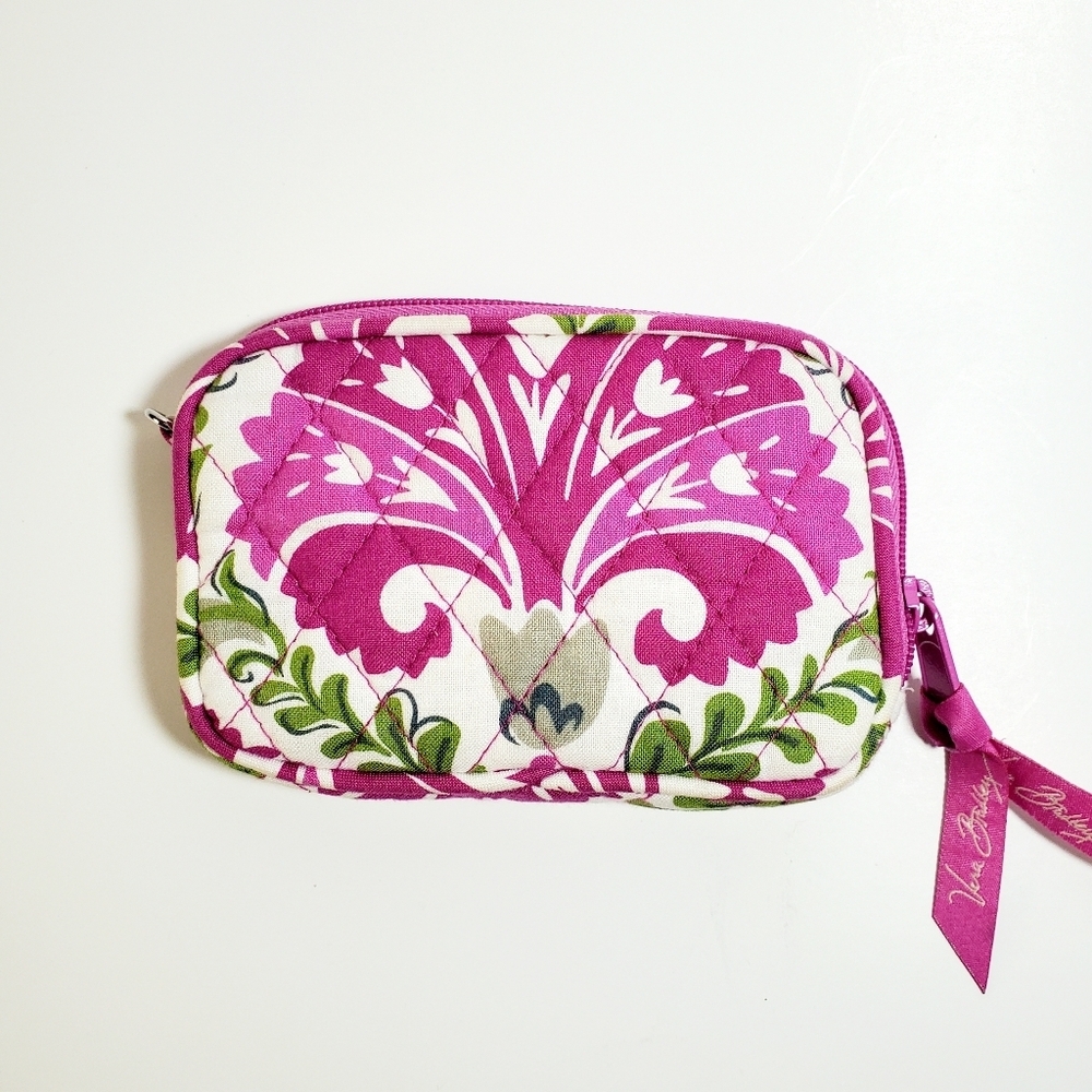 VERA BRADLEY Wallet Size SM Zip Around Pink Green Floral Pattern 3 Slip Pockets